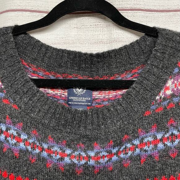 American Eagle Pink Gray Wool blend Sweater Nordic Patterned Pullover Size S - Picture 2 of 10